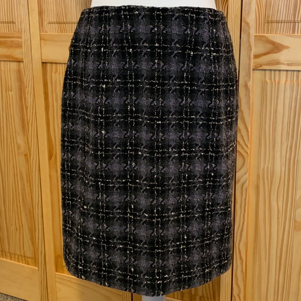 Amanda Smith Purple Pencil Plaid Tweed Skirt